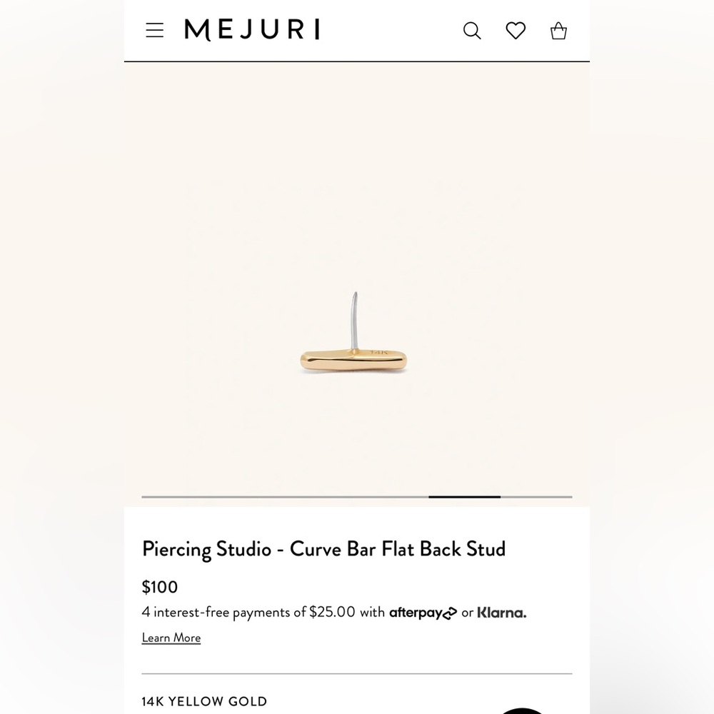 Mejuri Curved Bar 14k yellow gold flatback stud LIKE NEW with bag